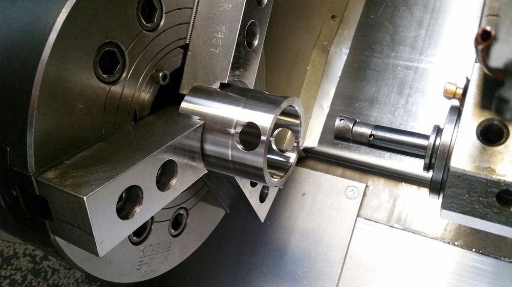 CNC lathe machining a part in the chuck